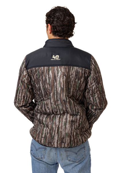 Back view of Realtree 40th Anniversary jacket with logo on upper back.