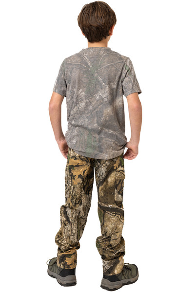 Back view of youth Realtree APX camouflage shirt.