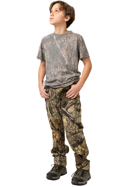 Front view of youth camo t-shirt in Realtree APX pattern.