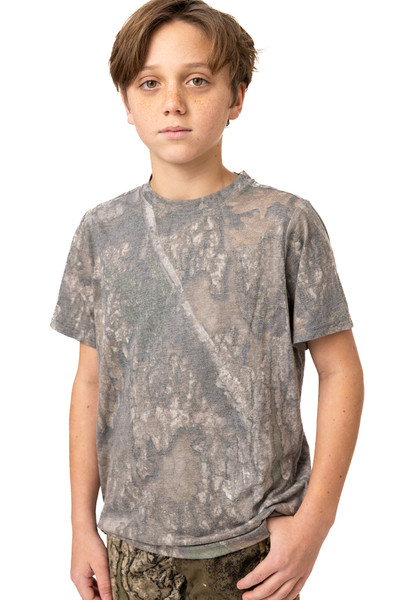 Kids Realtree APX tri-blend camo short sleeve crew neck shirt main.