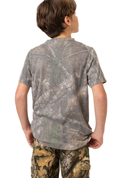 Back view of youth Realtree APX camouflage shirt.