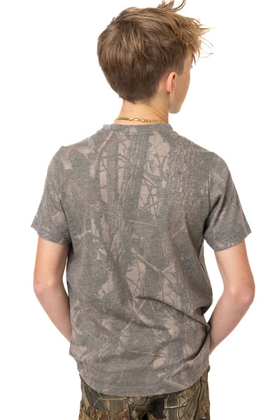 Kids Tri Blend Short Sleeve Crew Neck Camo Shirt in Realtree Hardwoods 
