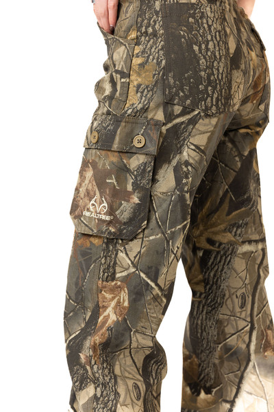 Cargo pocket detail with button flap and Realtree logo embroidery.