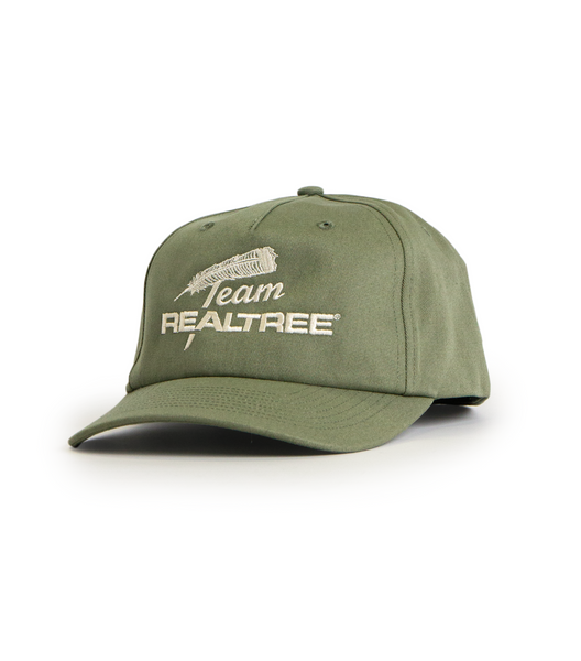 Angled front view of 40th Anniversary Team Realtree green cap with embroidered logo main