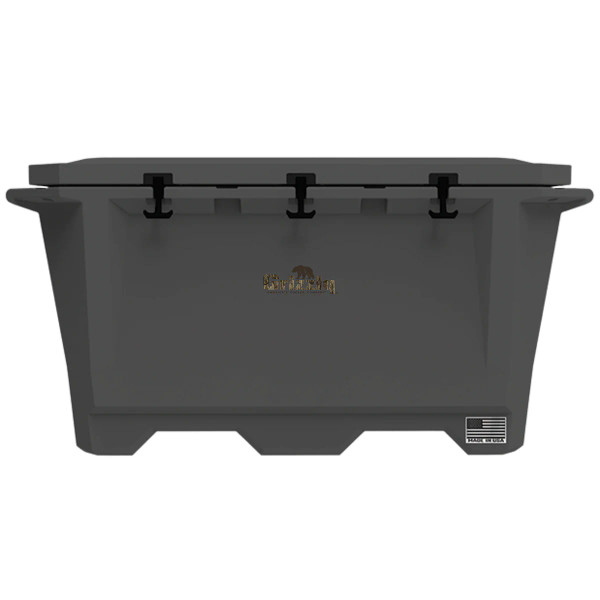Front view of Grizzly 450 qt cooler with heavy-duty latches and molded handles.