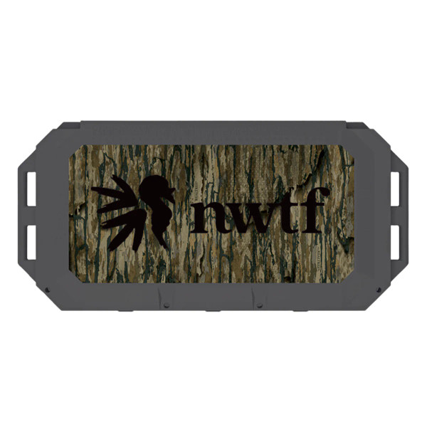 Top view of NWTF logo on Realtree Legacy camo cooler lid.