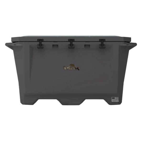 Front view of Grizzly 350 qt cooler with heavy-duty latches and molded handles.