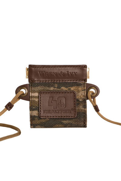 Studio front view of the Wren & Ivy Realtree 40th Anniversary Call Pouch with embossed leather and camo detailing.