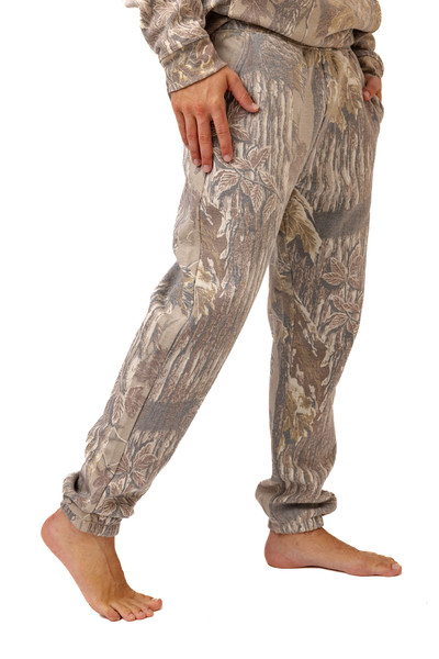 Men's Realtree Xtra Grey camo sweatpants with elastic cuffs and relaxed fit, side view main