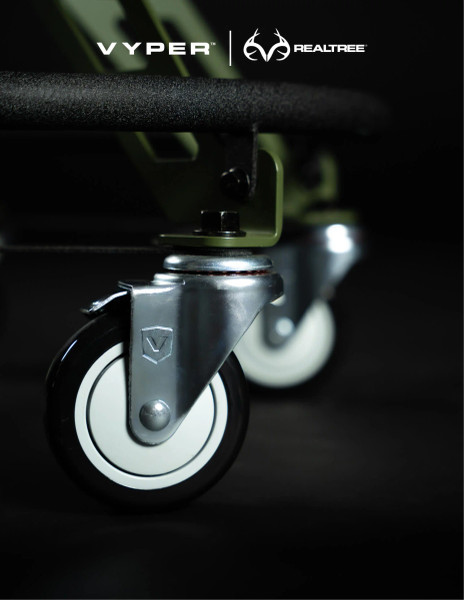 Close-up of caster wheel with locking mechanism and durable metal housing.