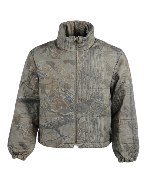 Front view of Banded women's Realtree Xtra Grey Bonfire camo puffer jacket.