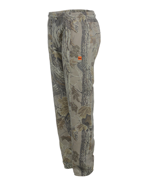 Side view of Banded women's Realtree Xtra Grey camo sweatpants.