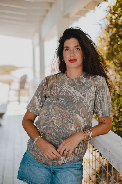 Unisex Realtree Camouflage Pink Vintage Script Faded Camo Shirt | Realtree Xtra Grey