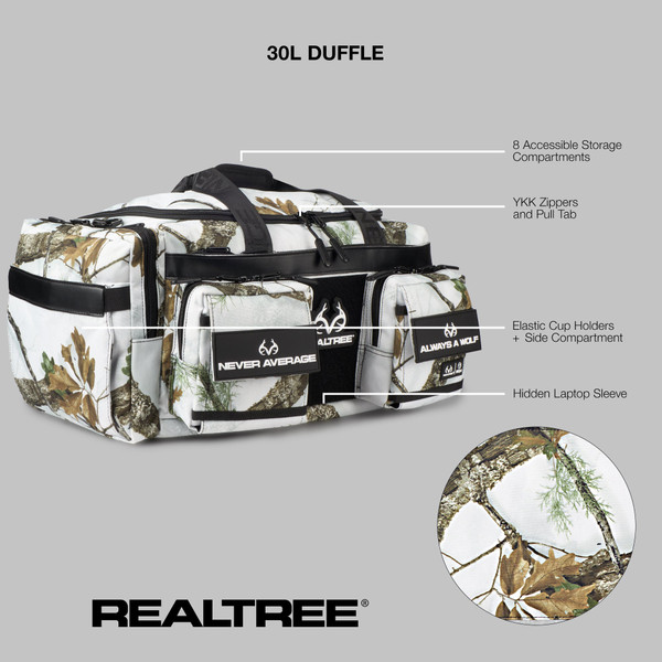 WOLFpak 30L Perfect Camo Duffle Bag | Realtree APX Snow