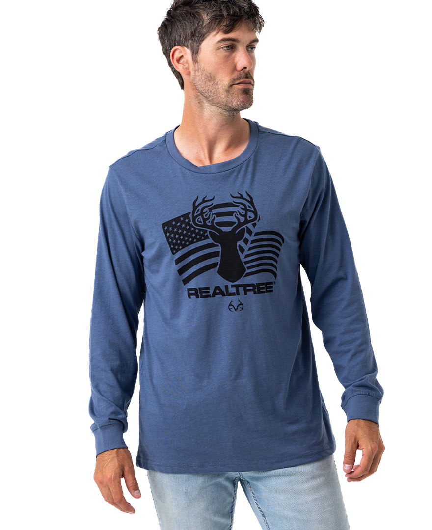 Realtree Men's Deer FlagLong Sleeve Shirt, Size: 2XL