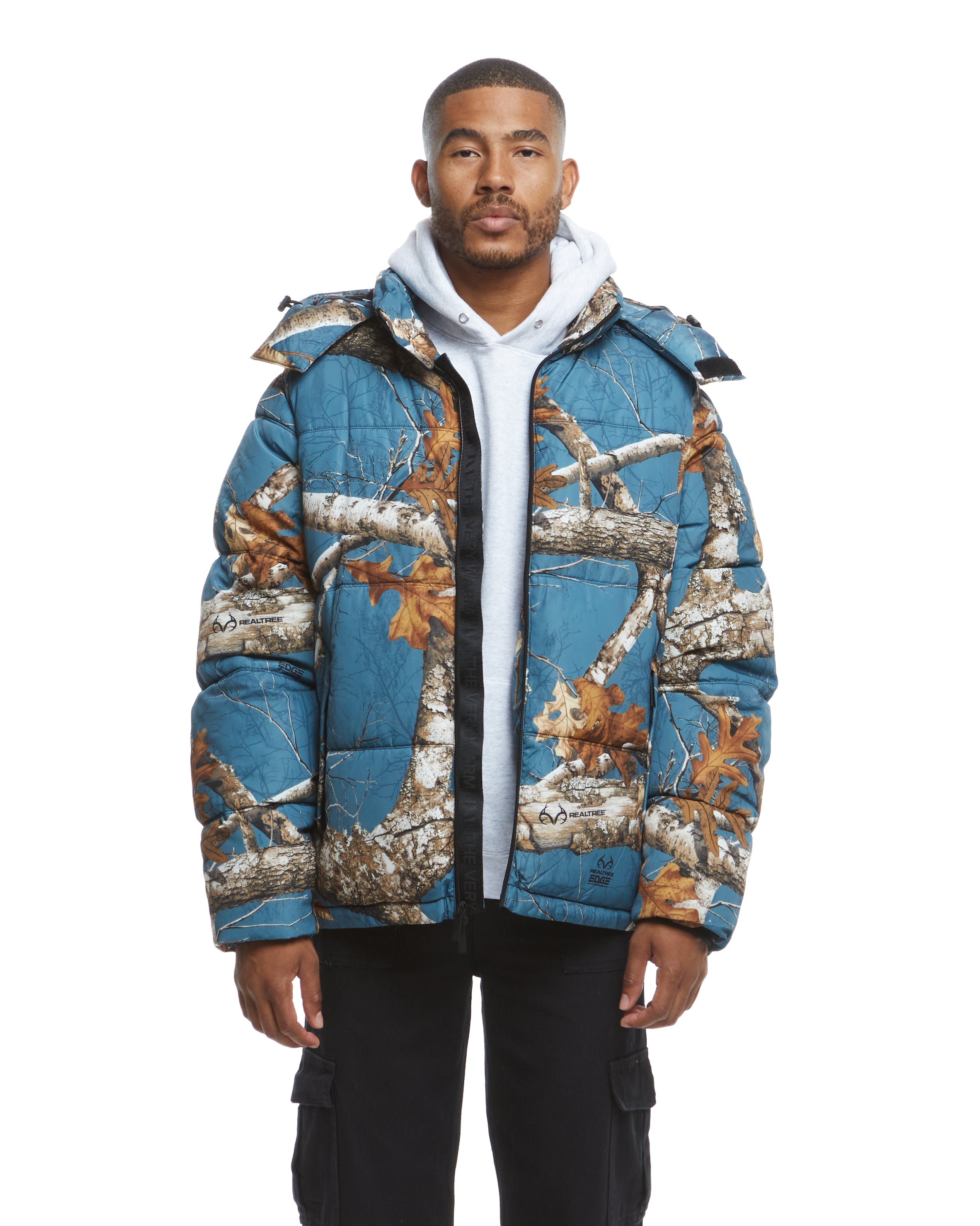 The Very Warm Hooded Puffer Slate Blue Camo Unisex Realtree Jacket ...