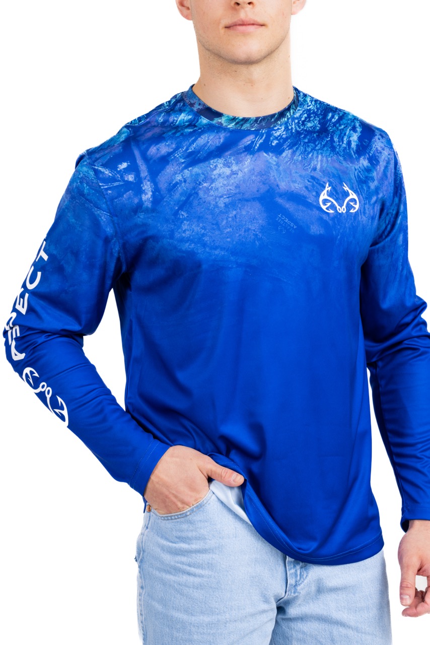 Realtree Fishing Parachute Performance Ocean Blue Men's Long Sleeve Shirt |  Aspect