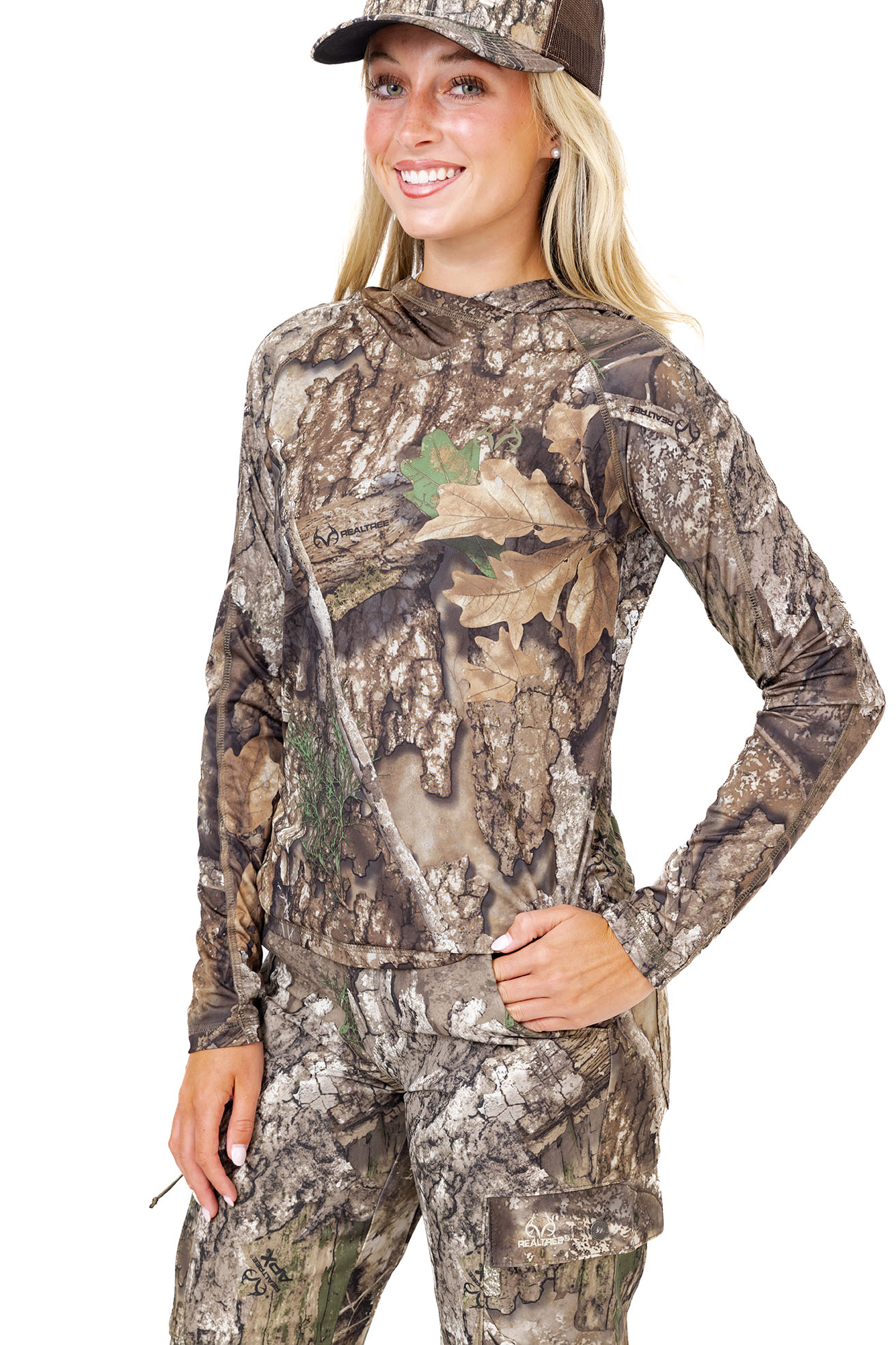 Realtree Women's APX Camo UV Protection Raglan Hoodie Shirts - Moisture-Wicking, Sun Protection for Fishing, Running and Hiking | Size L