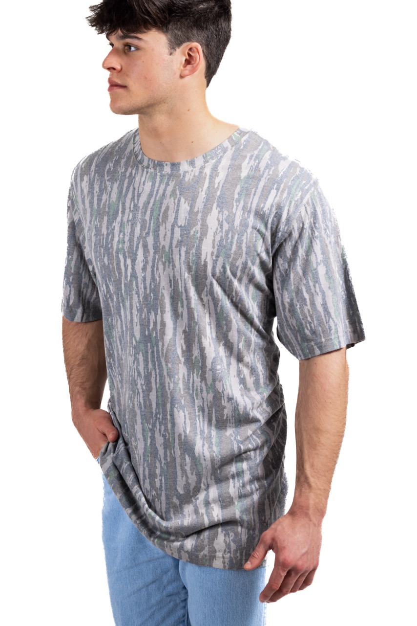 【HILLDA】25ss RealTree One-Shoulder Tee Realtree Tri Blend Short Sleeve Men's Crew Neck Shirt | Original