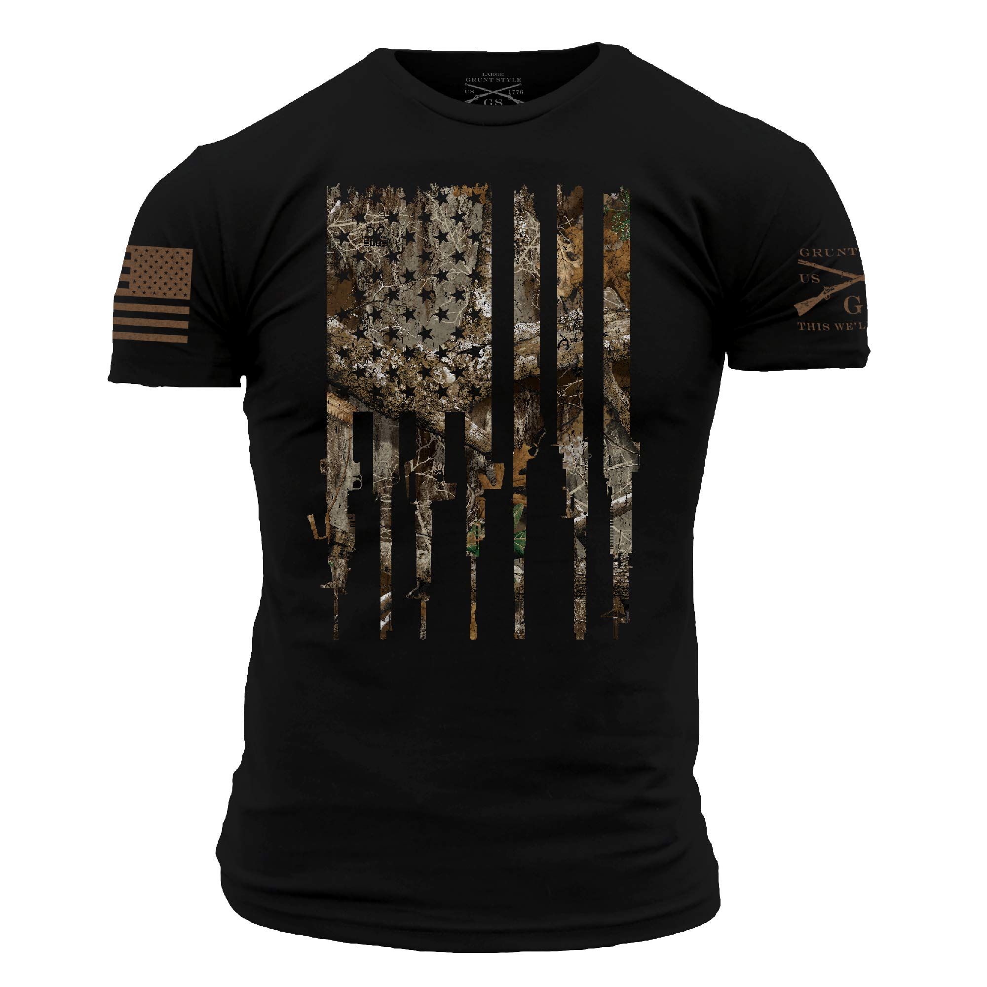 Grunt Style Realtree Edge Rifle Flag T-Shirt - Black