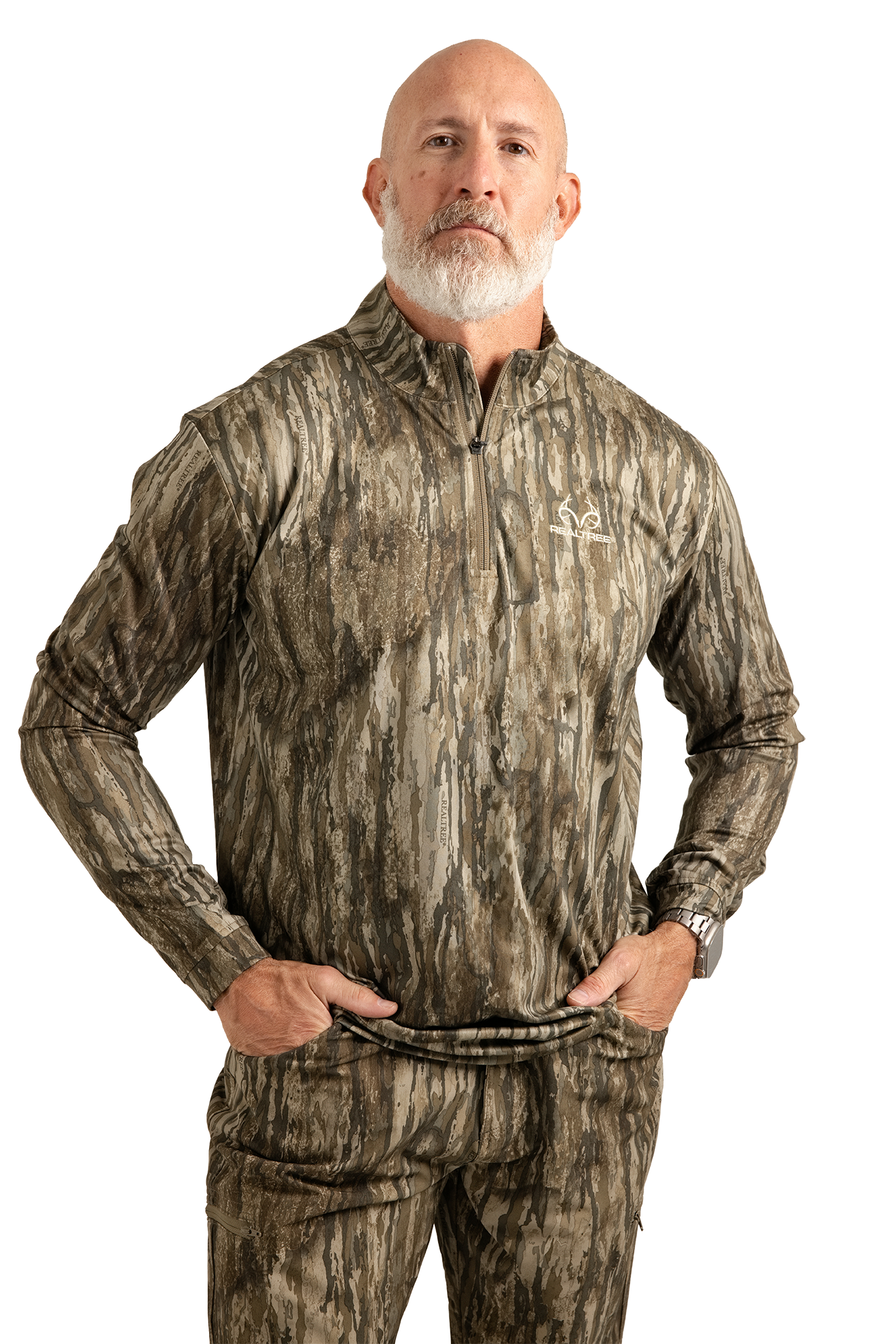 Men's 1/4 Zip Poly Spandex Long Sleeve Camo Shirt | Realtee APX