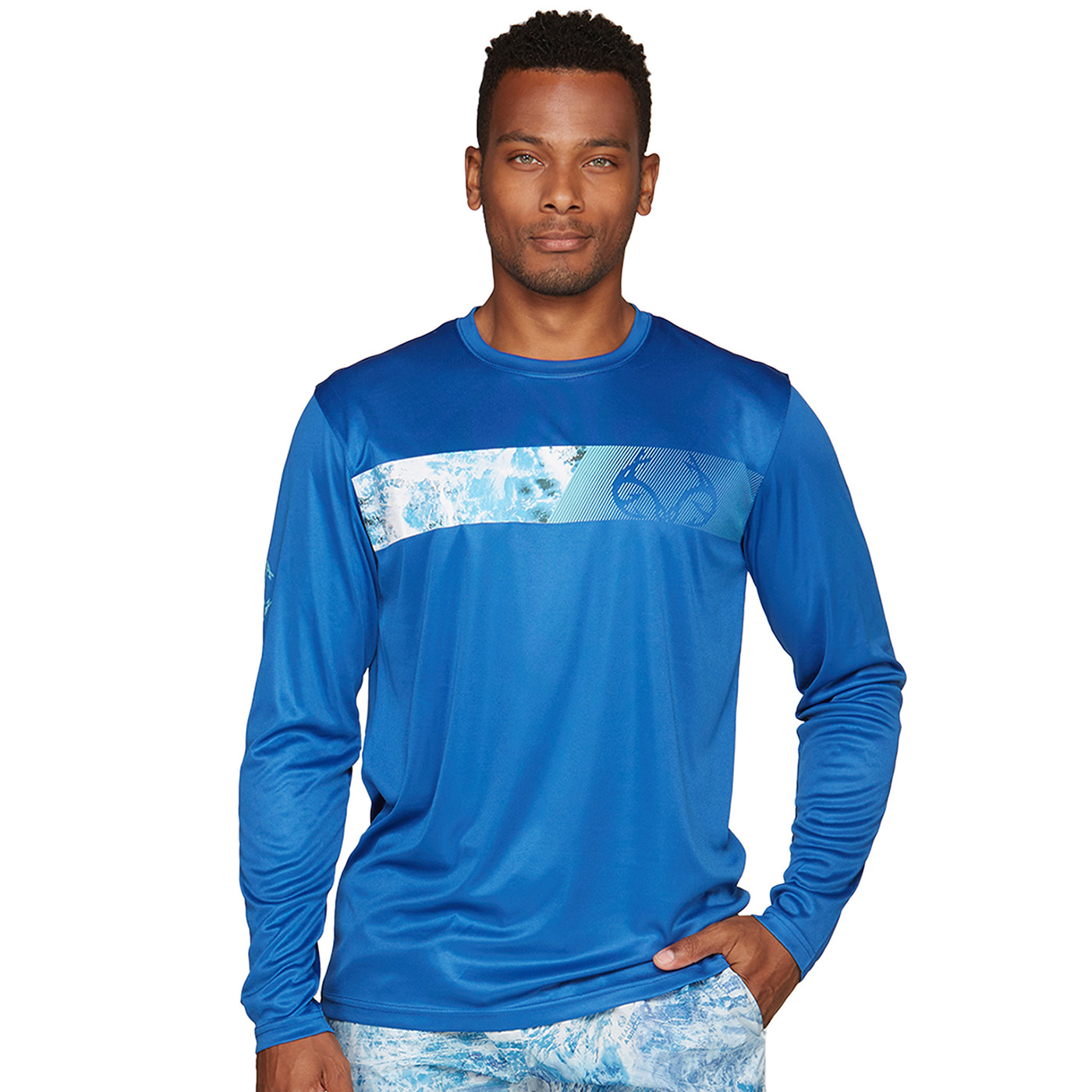 Realtree Mens Long Sleeve Jersey Recycled Polyester UPF Scent Control  Crystal Blue Teal Performance Tee- XL