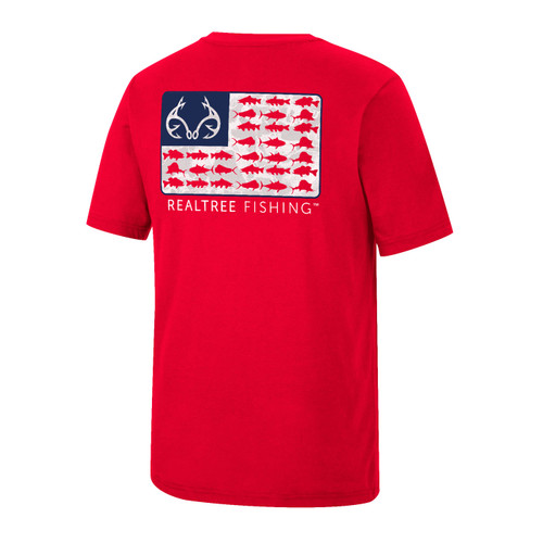Realtree Men's Salt & Stripes Fishing Performance Short Sleeve Shirt, Size: Small, Red