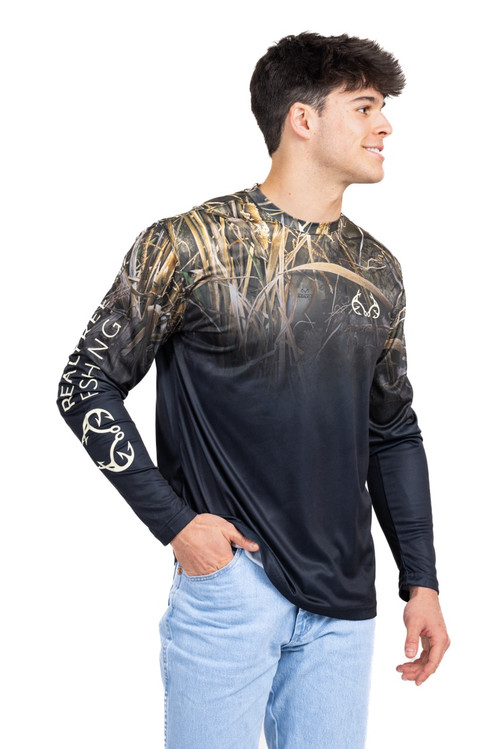 Realtree Wav3 RWB White Camo Mens Long Sleeve Fishing Shirt 