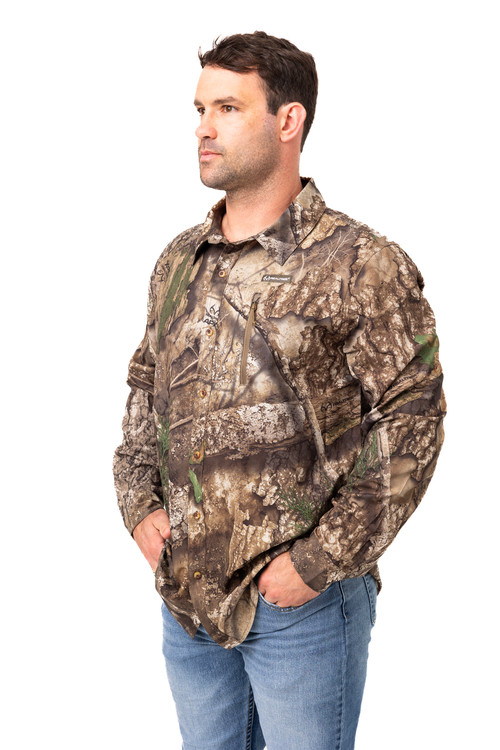 Realtree Mens Long Sleeve Jersey Recycled Polyester Reversible UPF Scent  Control Maverick Denim Performance Tee- 3XL 