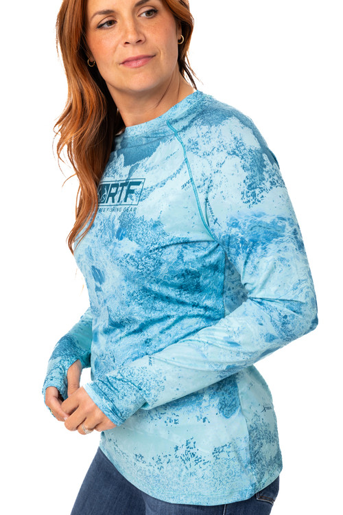 Realtree Women's RTF Blue Hooded Long Sleeve Performance Shirt, Size: XL