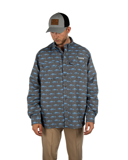 RealTree Fishing Shirt Mens M Blue Long Sleeve Casual Stretch Fish