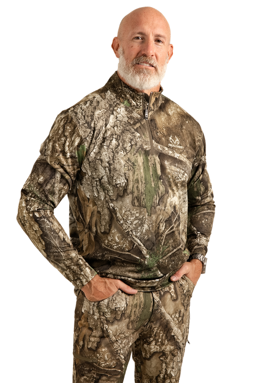 Men's 1/4 Zip Poly Spandex Long Sleeve Camo Shirt | Realtee APX