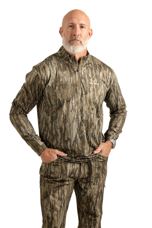 Men's 1/4 Zip Poly Spandex Long Sleeve Camo Shirt | Realtee APX