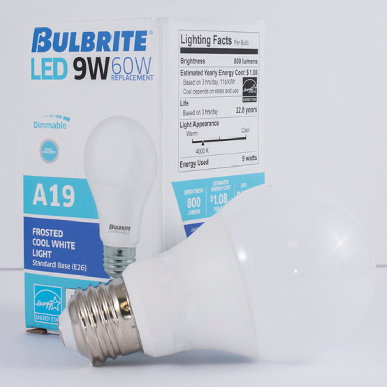 Bulbrite: 774116 LED A-Type Dimmable: A19, A21 Watts: 9 - LED9A19/940/D (1 Pack)