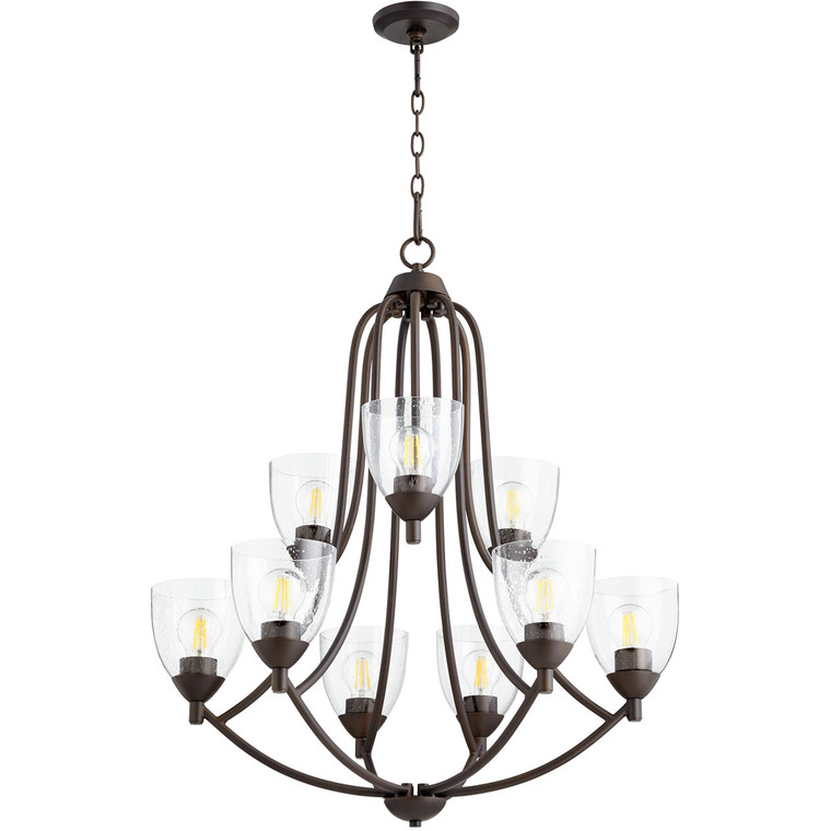 Quorum Barkley Chandelier in Oiled Bronze with Clear/Seeded 6069-9-286