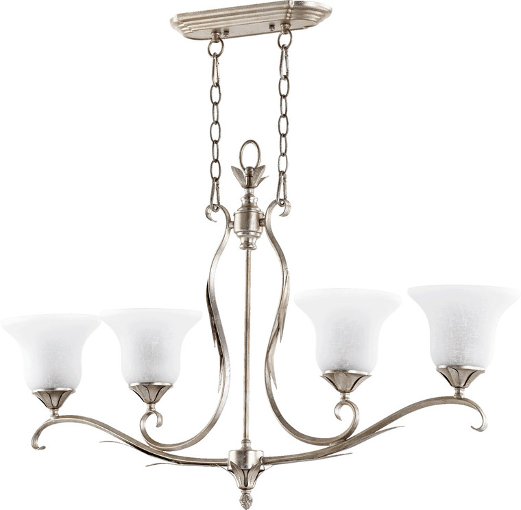 Quorum Flora Island Light in Aged Silver Leaf with White Linen 6572-4-60