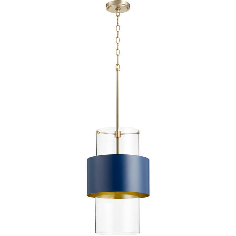 Quorum Pendant in Aged Brass with Blue 8013-3280
