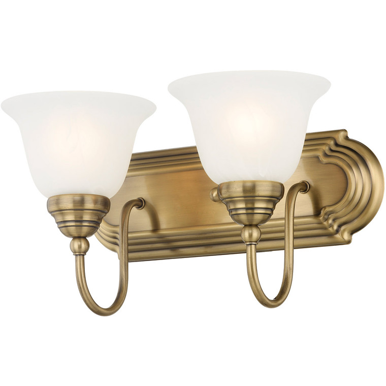 Livex Lighting Belmont Collection 2 Light Antique Brass Bath Light in Antique Brass 1002-01