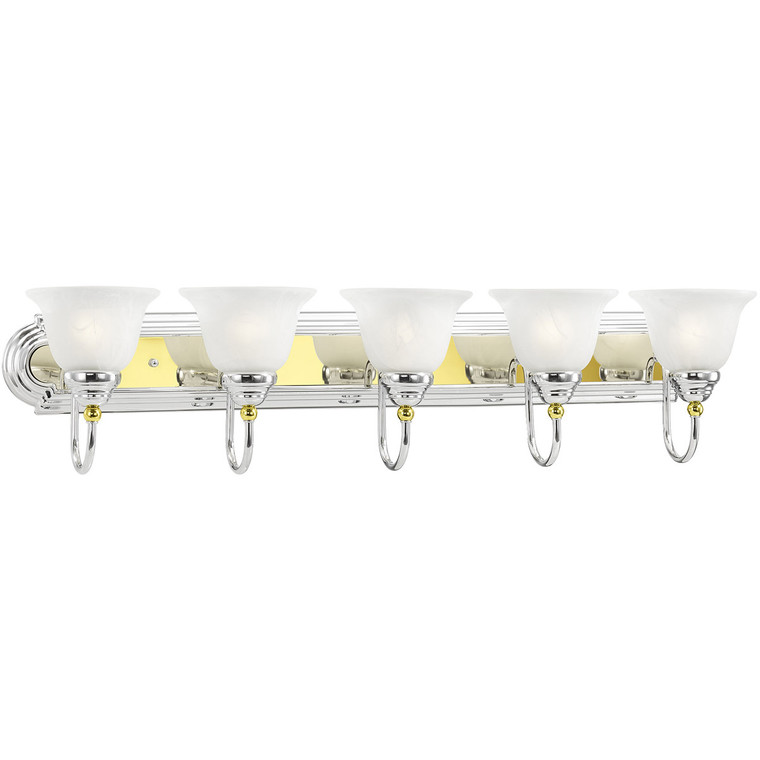 Livex Lighting Belmont Collection 5 Light Polished Chrome & PB Bath Light in Polished Chrome & Polished Brass 1005-52