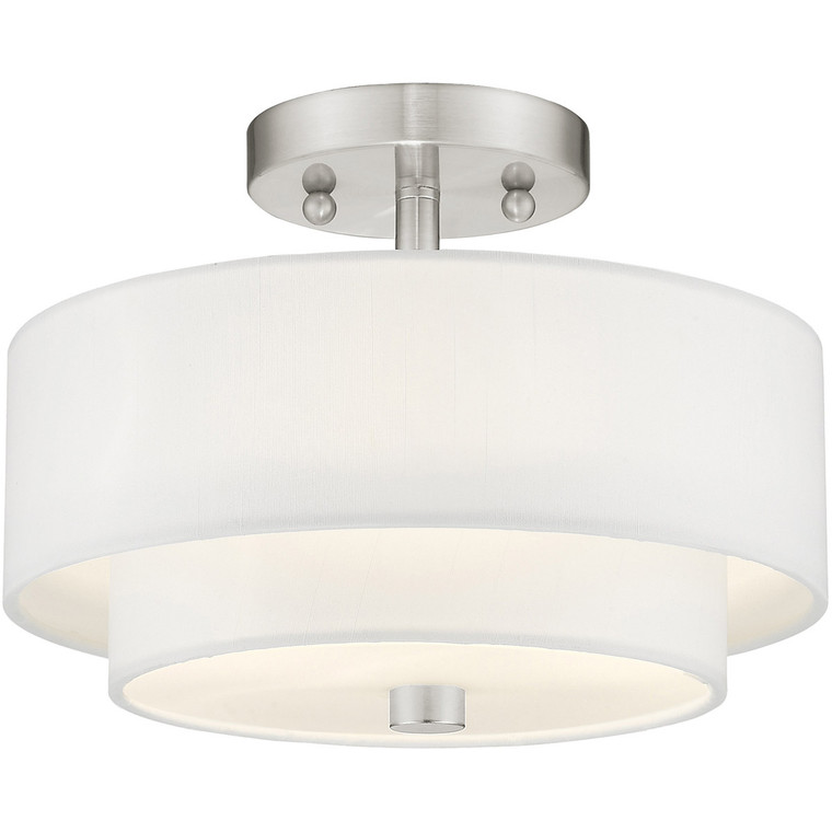 Livex Lighting Claremont Collection 2 Light Brushed Nickel Ceiling Mount in Brushed Nickel 51042-91