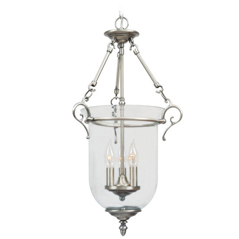 Livex Lighting Legacy Collection 3 Light Brushed Nickel Chain Lantern  in Brushed Nickel 5022-91