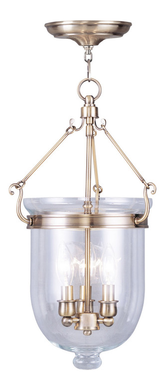 Livex Lighting Jefferson Collection 3 Light Antique Brass Chain Lantern  in Antique Brass 5063-01