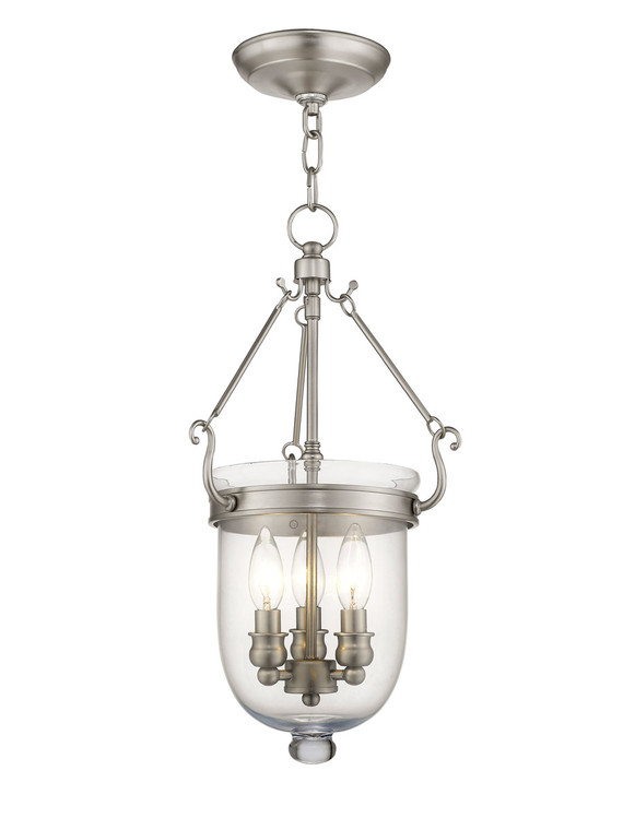 Livex Lighting Jefferson Collection 3 Light Brushed Nickel Chain Lantern  in Brushed Nickel 5063-91