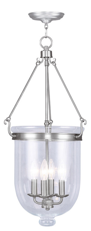 Livex Lighting Jefferson Collection 4 Light Brushed Nickel Chain Lantern  in Brushed Nickel 5065-91