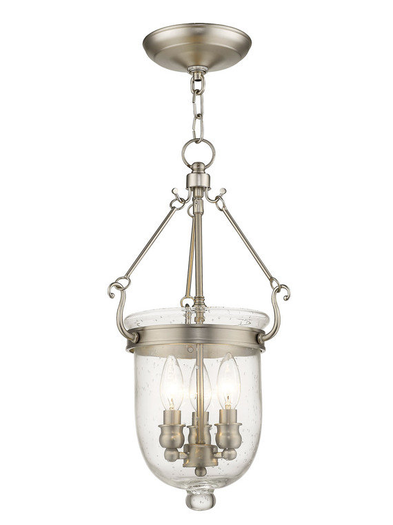 Livex Lighting Jefferson Collection 3 Light Brushed Nickel Chain Lantern  in Brushed Nickel 5083-91