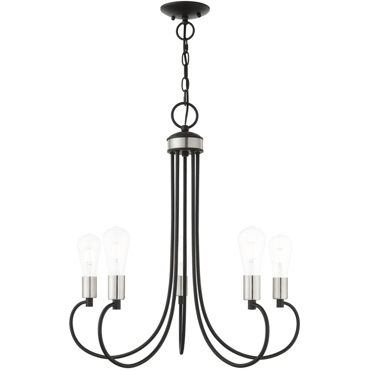 Livex Lighting Bari Collection 5 Lt Black Chandelier in Black with Brushed Nickel Accents 42925-04