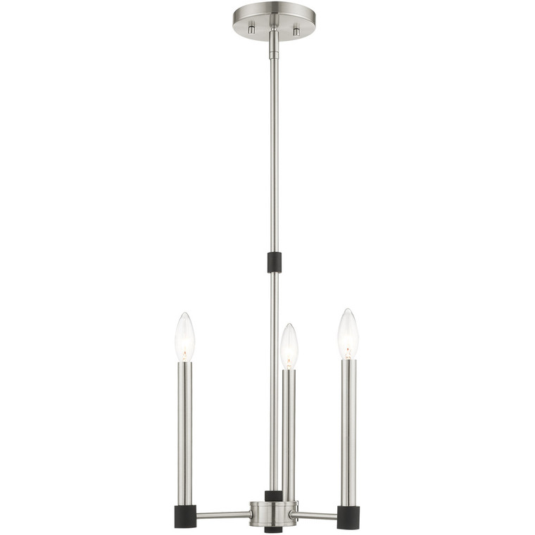 Livex Lighting Karlstad Collection 3 Lt Brushed Nickel Chandelier  in Brushed Nickel with Satin Brass Accents 46883-91
