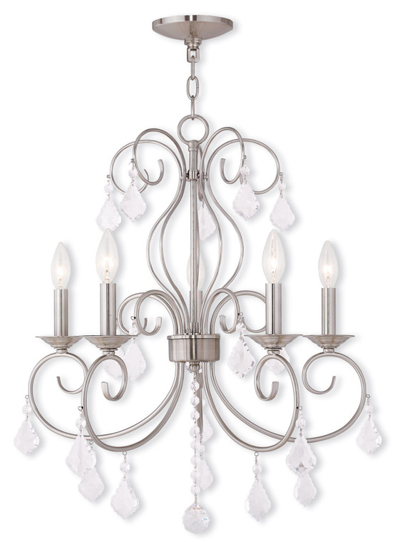 Livex Lighting Donatella Collection 5 Light Brushed Nickel Chandelier in Brushed Nickel 50765-91