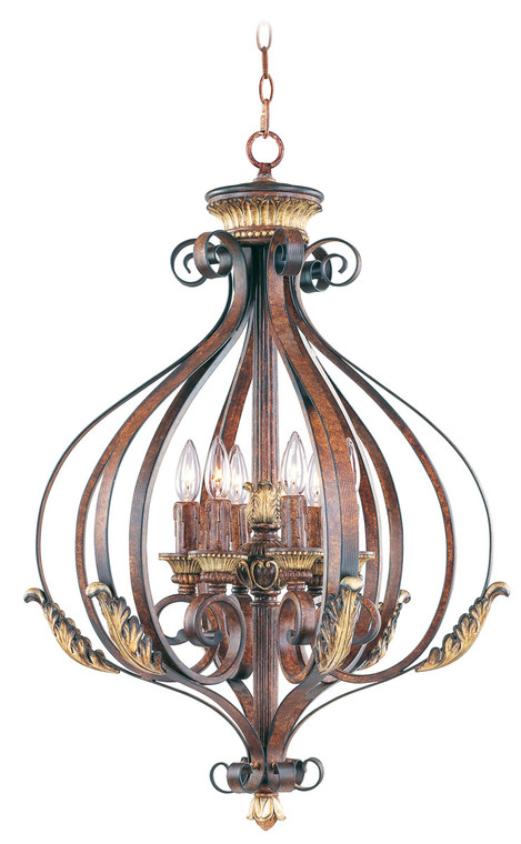 Livex Lighting Villa Verona Collection 6 Light VBZ Foyer in Verona Bronze with Aged Gold Leaf Accents 8557-63