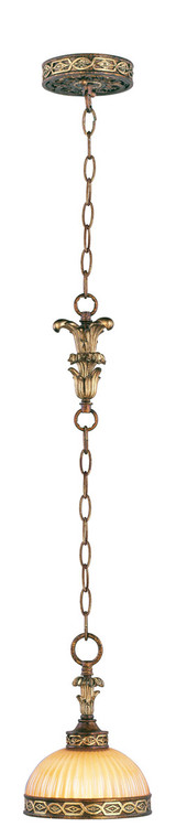 Livex Lighting Seville Collection 1 Light PBZ Mini Pendant in Palacial Bronze with Gilded Accents 8520-64